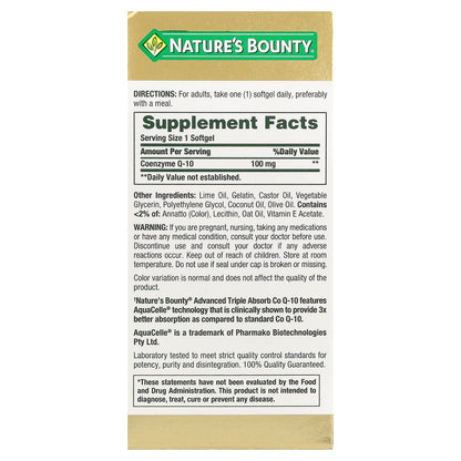 Nature's Bounty, Advanced Triple Absorb CoQ-10, 90 Rapid Release Softgels (100 mg per Softgel)