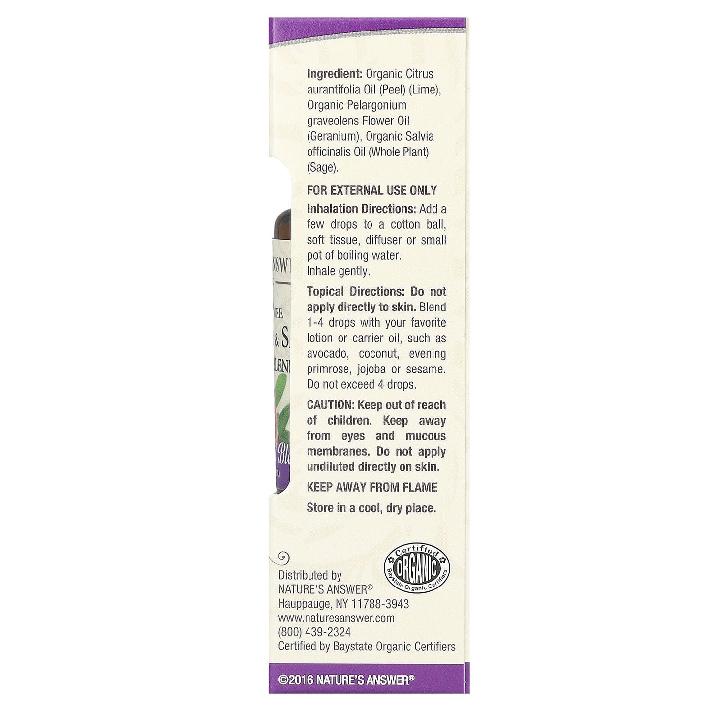 Nature's Answer, 100% Pure Organic Essential Oil Blend, Geranium & Sage, 0.5 fl oz (15 ml)