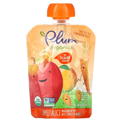 Plum Organics, Applesauce Mashups with Carrot & Mango, 4 Pouches, 3.17 oz (90 g) Each