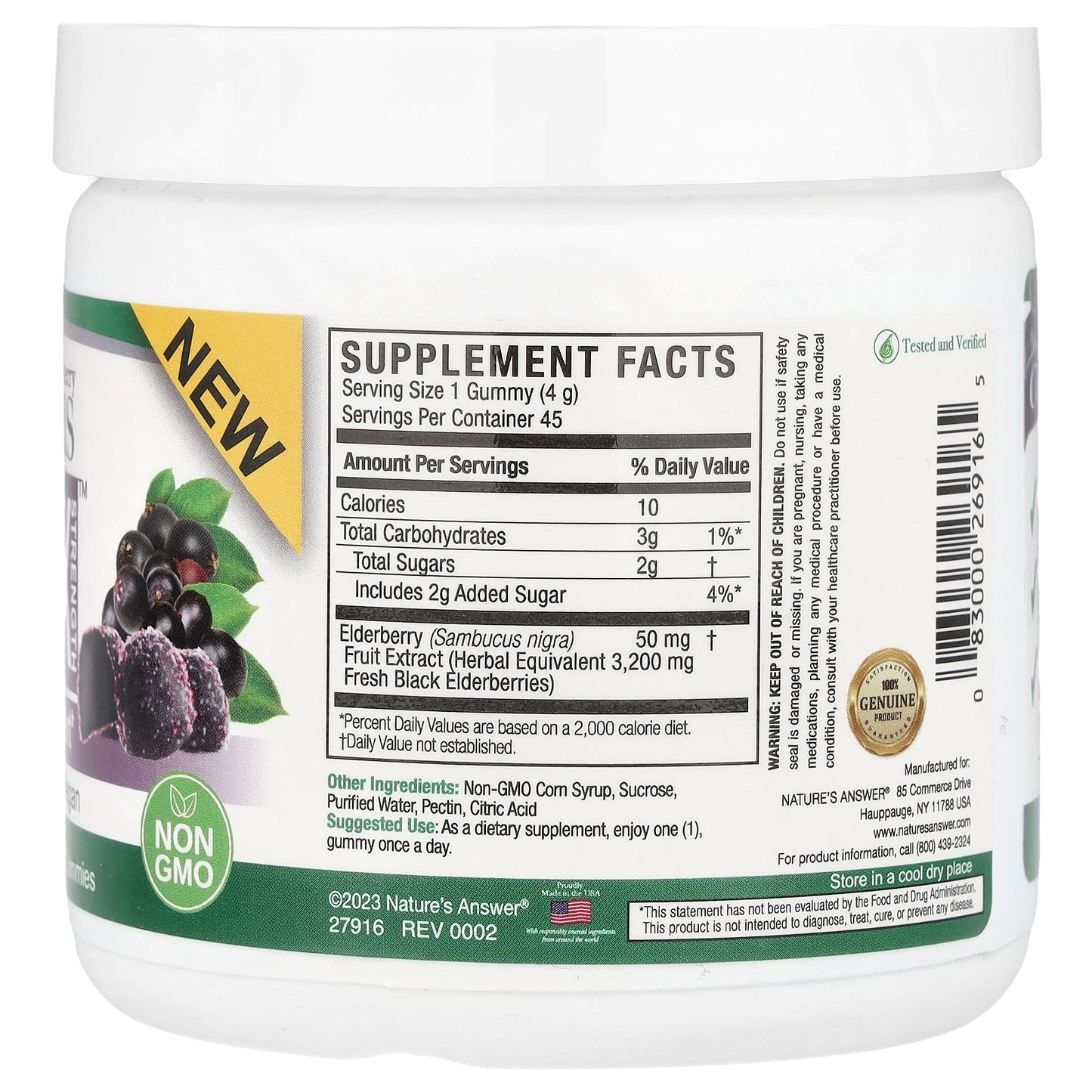 Nature's Answer, Black Elderberry Sambucus Daily Gummies, 2X Strength, 3,200 mg, 45 Pectin Gummies