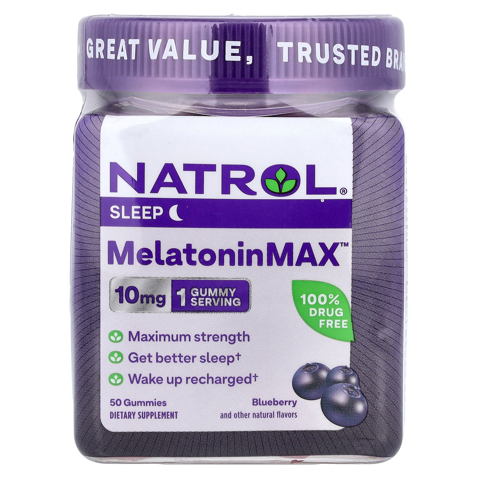 Natrol, MelatoninMax™, Blueberry, 10 mg, 50 Gummies