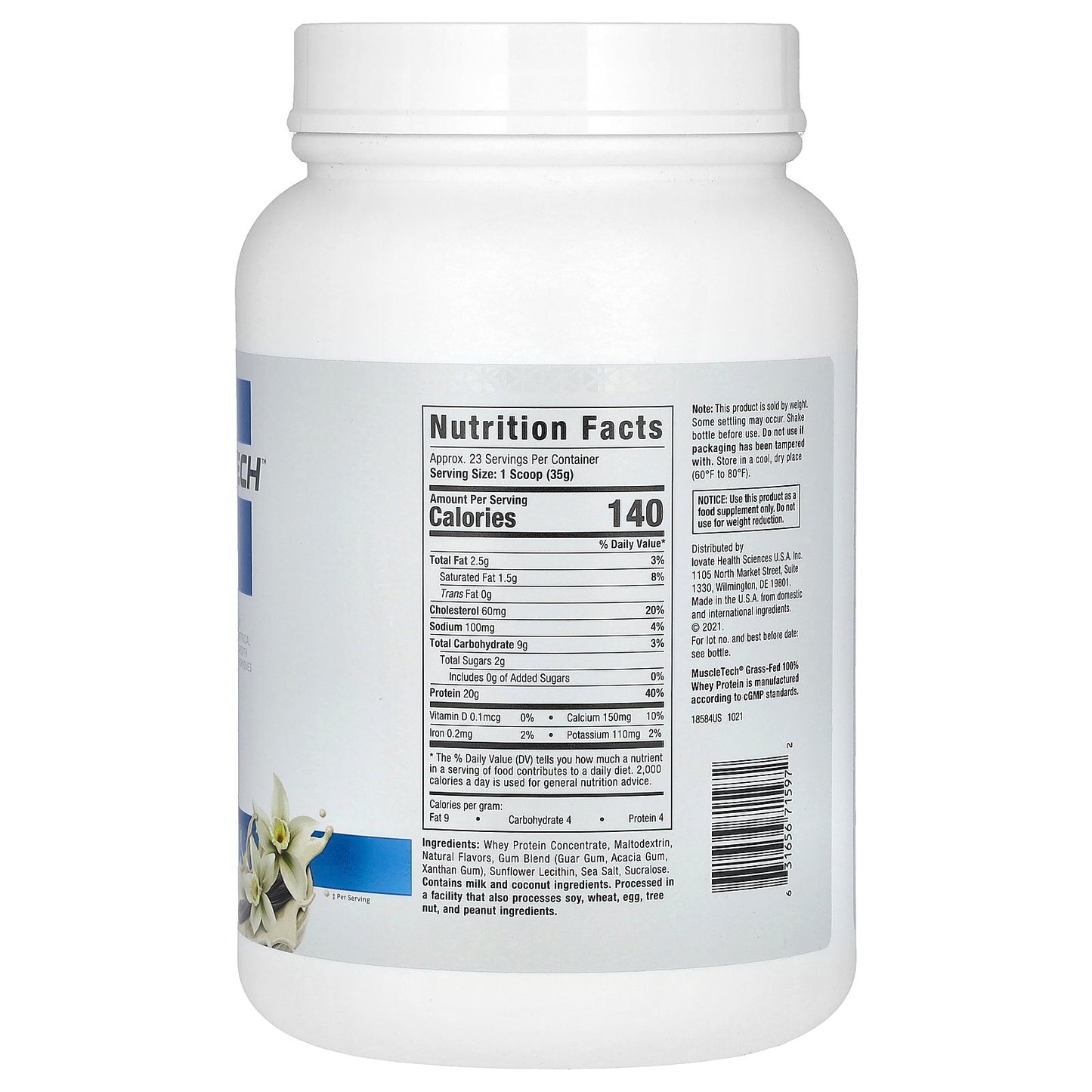 MuscleTech, 100% Grass-Fed Whey Protein, Deluxe Vanilla, 1.8 lbs (816 g)