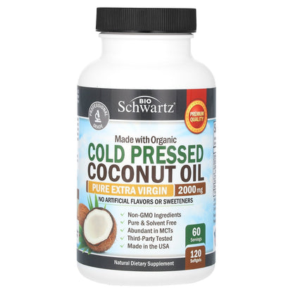 BioSchwartz, Organic Cold Pressed Coconut Oil, Pure Extra Virgin, 2,000 mg, 120 Softgels (1,000 mg per Softgel)