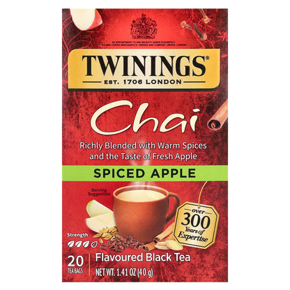 Twinings, Flavored Black Tea, Chai, Spiced Apple, 20 Tea Bags, 1.41 oz (40 g)