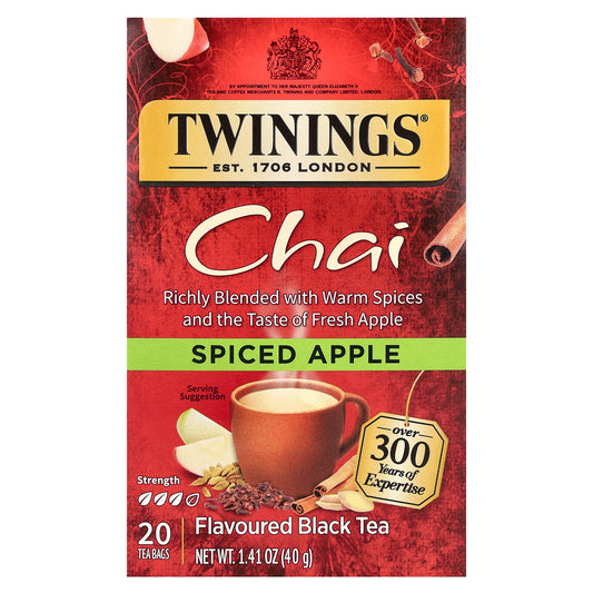 Twinings, Flavored Black Tea, Chai, Spiced Apple, 20 Tea Bags, 1.41 oz (40 g)