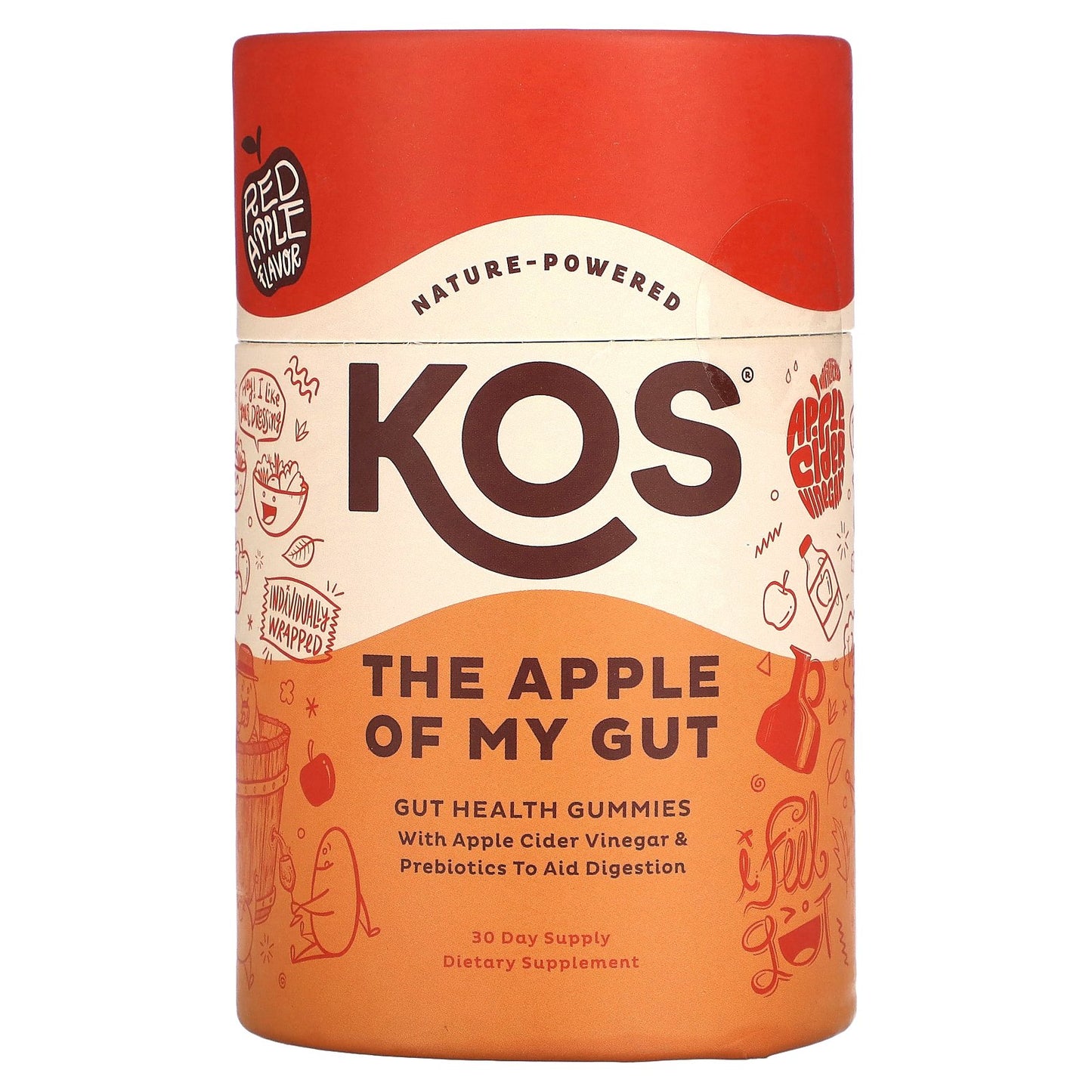 KOS, The Apple Of My Gut, Gut Health Gummies, Red Apple, 30 Gummies