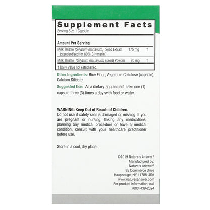 Nature's Answer, Milk Thistle, 140 mg, 120 Vegetarian Capsules