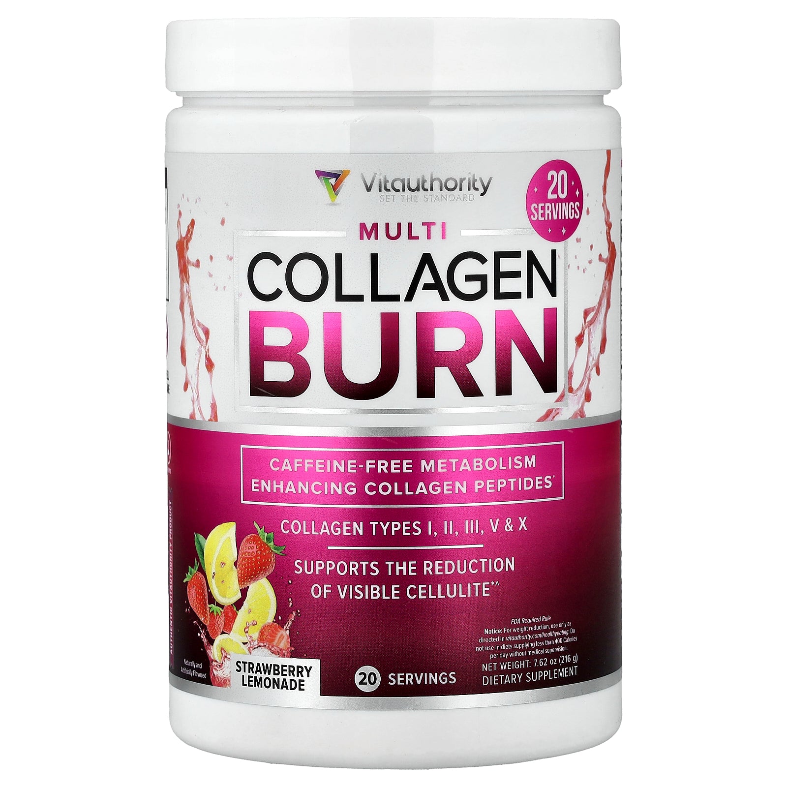 Vitauthority, Multi Collagen Burn, Strawberry Lemonade, 7.62 oz (216 g)