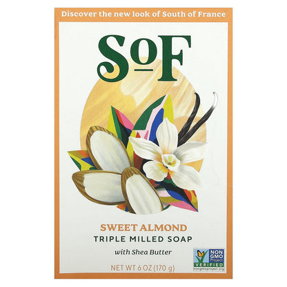 SoF, Triple Milled Bar Soap with Shea Butter, Sweet Almond, 6 oz (170 g)