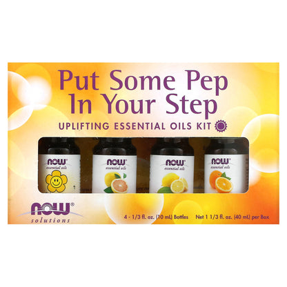 NOW Foods, Solutions, Put Some Pep in Your Step, Uplifting Essential Oils Kit, 4 Bottles, 1.3 fl oz (10 ml) Each