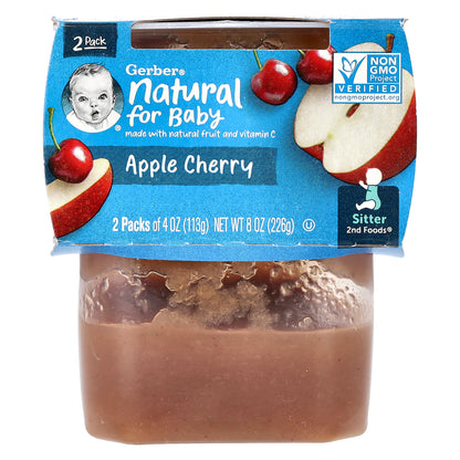 Gerber, Natural for Baby, 2nd Foods®, Apple Cherry, 2 Pack, 4 oz (113 g) Each