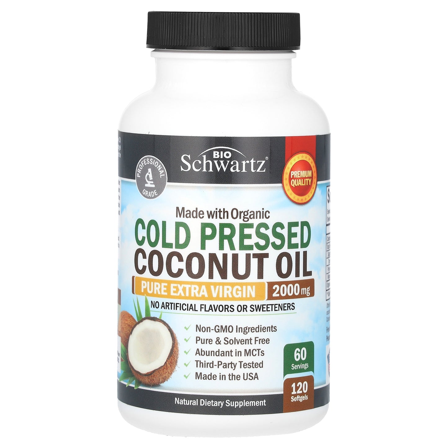 BioSchwartz, Cold Pressed Coconut Oil, Pure Extra Virgin, 120 Softgels (1,000 mg per Softgel)