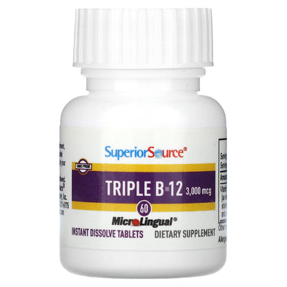 Superior Source, Triple B-12, 3,000 mcg, 60 MicroLingual Instant Dissolve Tablets