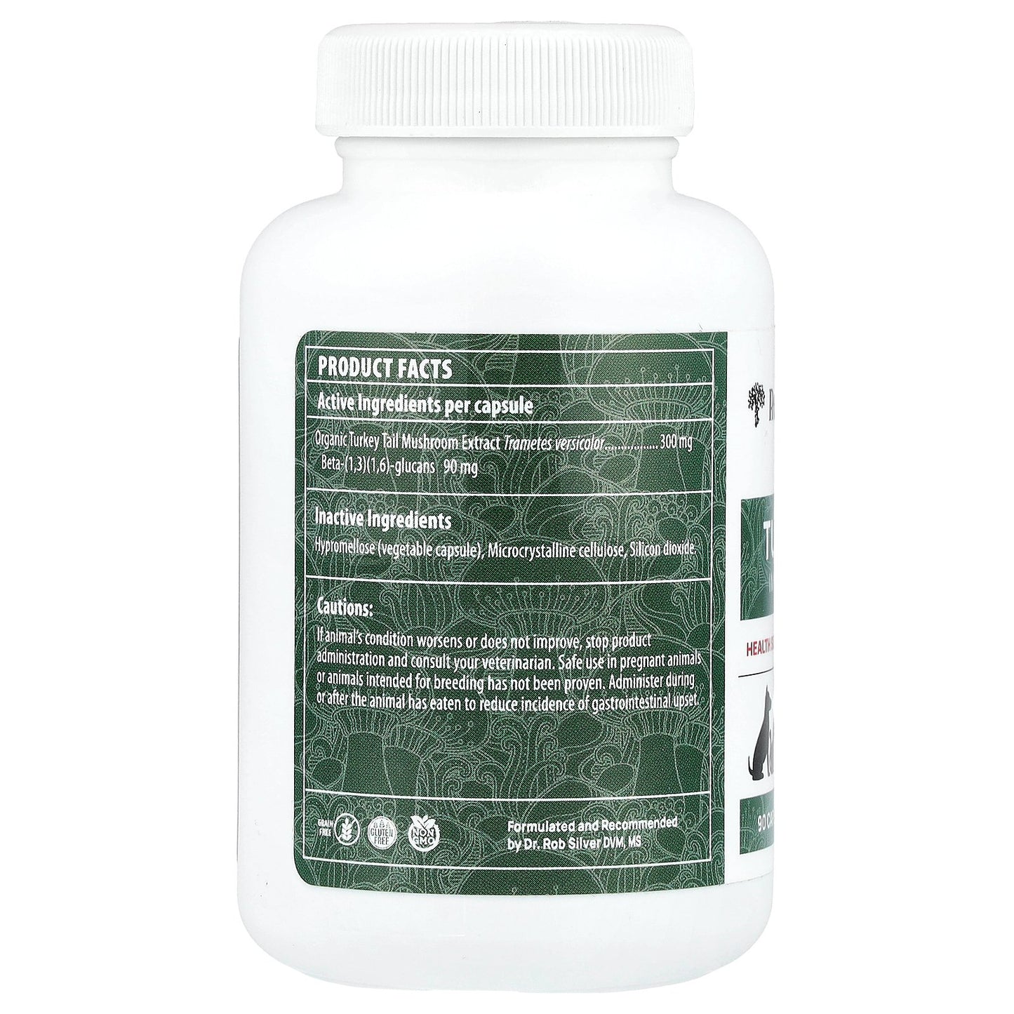 Real Mushrooms, Turkey Tail, Immune Support, For Dogs and Cats, 90 Capsules