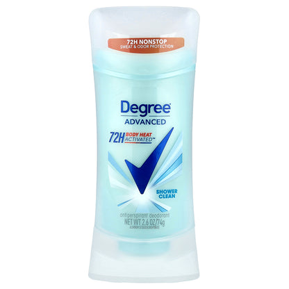 Degree, Advanced, 72H Body Heat Activated™, Antiperspirant Deodorant, Shower Clean, 2.6 oz (74 g)
