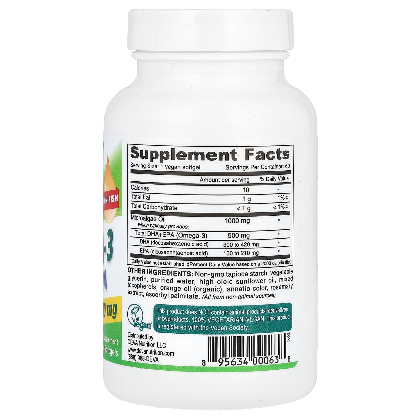 Deva, Vegan Omega-3, DHA-EPA, 500 mg, 60 Vegan Softgels