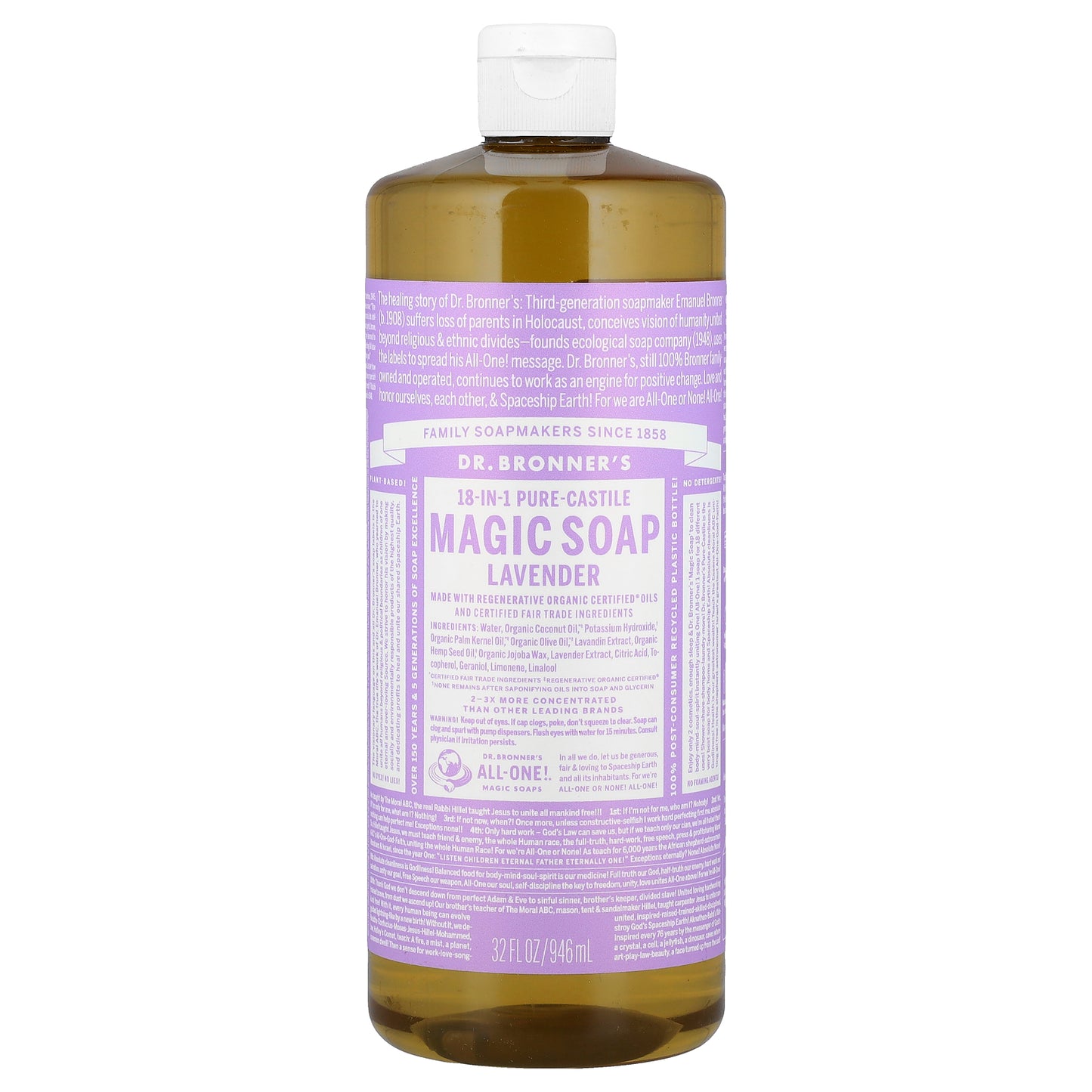 Dr. Bronner's, 18-in-1 Pure-Castile Magic Soap, Lavender, 32 fl oz (946 ml)