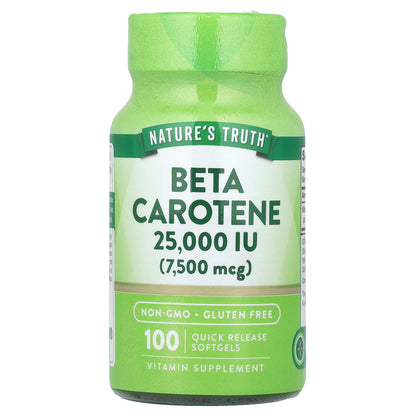 Nature's Truth, Beta Carotene, 7,500 mcg (25,000 IU), 100 Quick Release Softgels