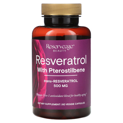 Reserveage Beauty, Resveratrol with Pterostilbene , 500 mg, 60 Veggie Capsules