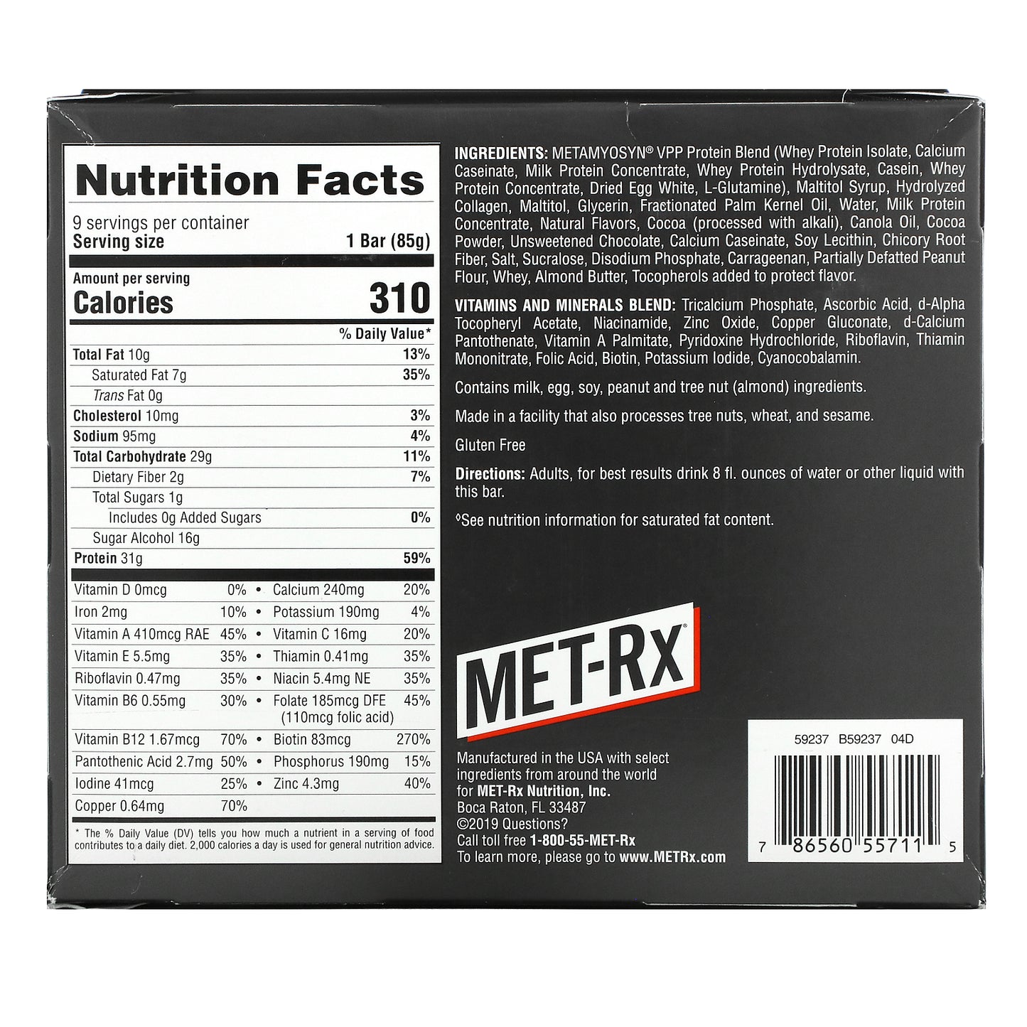 MET-Rx, PROTEIN PLUS Bar, Chocolate Chocolate Chunk, 9 Bars, 3.0 oz (85 g) Each