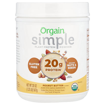 Orgain, Simple, Organic Plant Protein Powder, Peanut Butter, 20 oz (567 g)