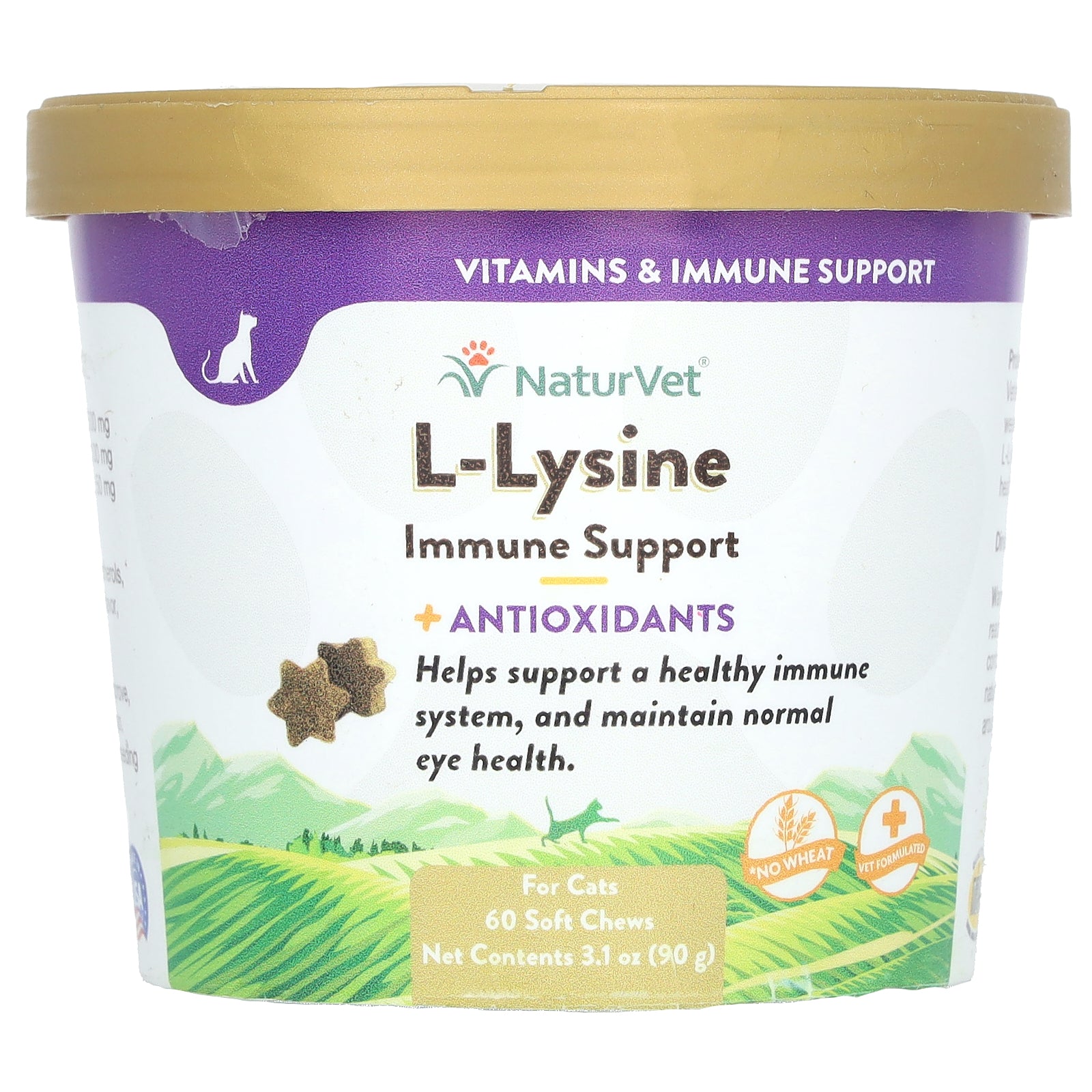 NaturVet, L-Lysine Immune Support + Antioxidants, For Cats, 60 Soft Chews, 3.1 oz (90 g)