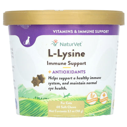 NaturVet, L-Lysine Immune Support + Antioxidants, For Cats, 60 Soft Chews, 3.1 oz (90 g)