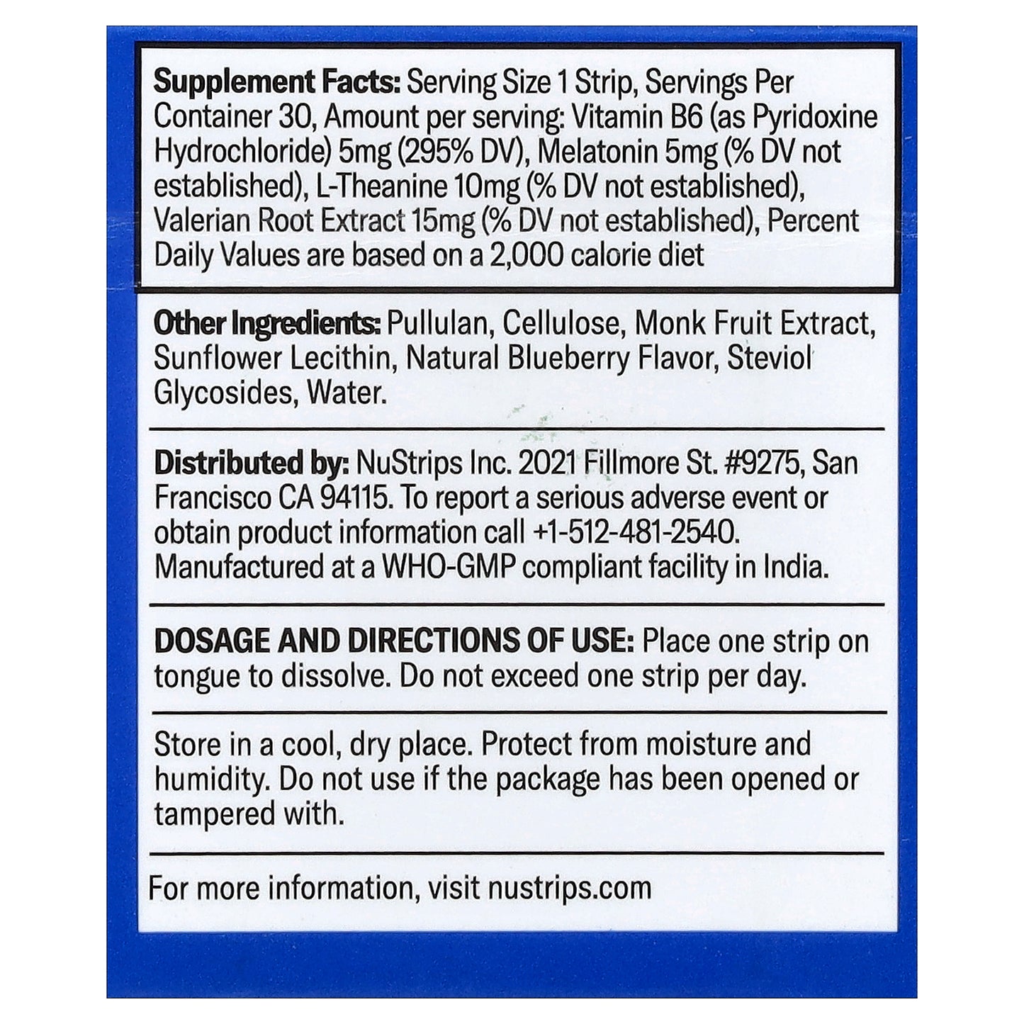 NuStrips, Sleep In A Strip™, Dreamy Blueberry, 30 Strips