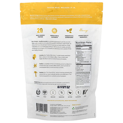 Sprout Living, Epic Protein®, Organic Plant Protein + Superfoods, Vanilla Lucuma, 1 lb (456 g)