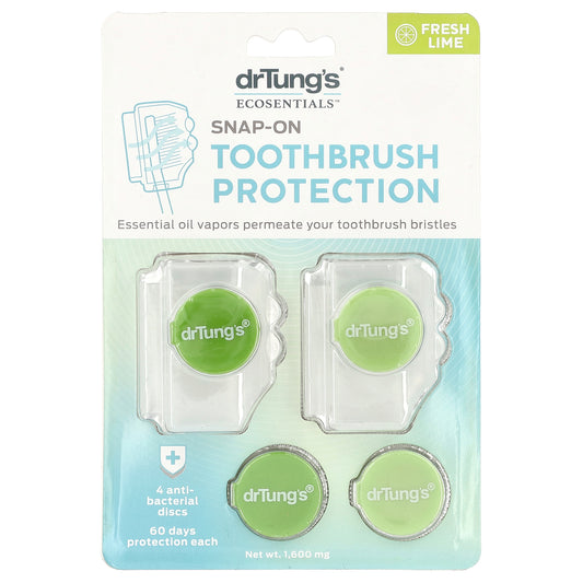 Dr. Tung's, Ecosentials™, Snap-On Toothbrush Protection, Fresh Lime, 4 Count