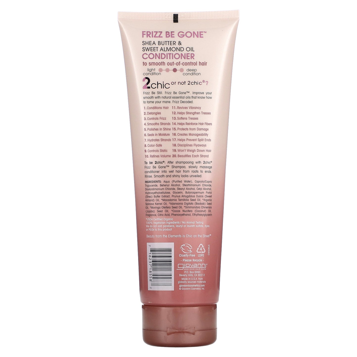 Giovanni, 2chic, Frizz Be Gone Conditioner, To Smooth Out Of Control Hair, Shea Butter + Sweet Almond Oil, 8.5 fl oz (250 ml)