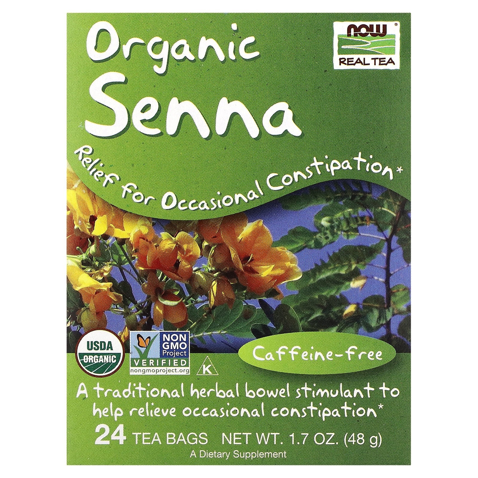 NOW Foods, Real Tea, Organic Senna Tea, Caffeine Free, 24 Tea Bags, 1.7 oz (48 g)