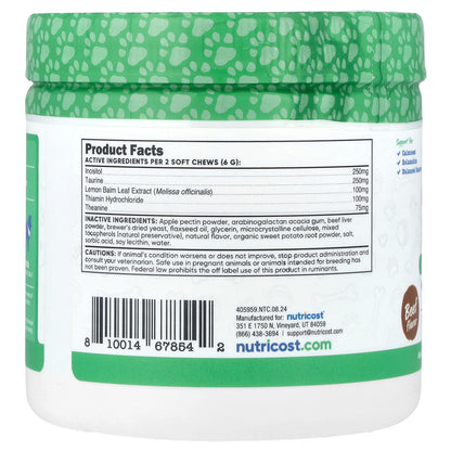 Nutricost, Pets, Calming Support, For Dogs, Beef, 60 Soft Chews, 6.4 oz (180 g)