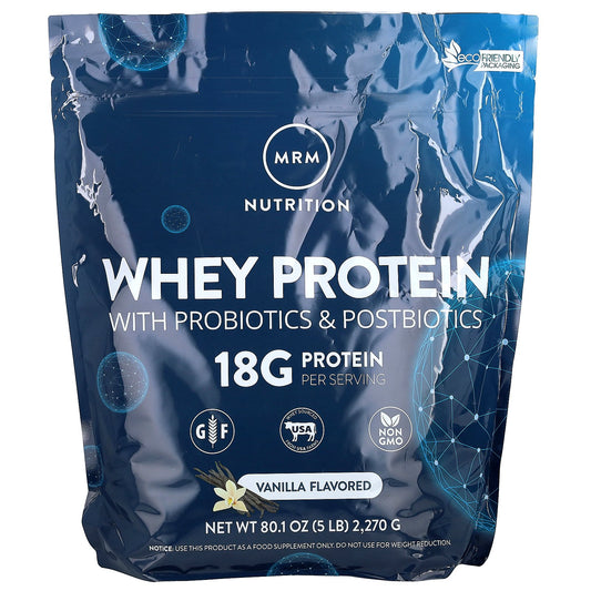 MRM Nutrition, Whey Protein with Probiotics & Postbiotics, Vanilla, 5 lb (2,270 g)