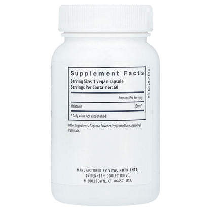 Vital Nutrients, Melatonin, 20 mg, 60 Vegan Capsules