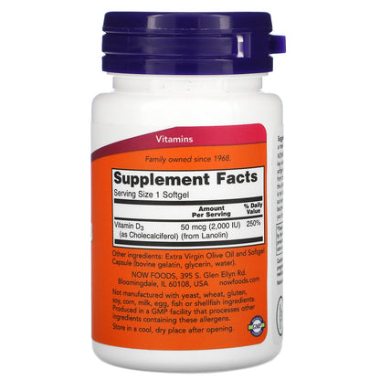 NOW Foods, Vitamin D-3, 2,000 IU, 30 Softgels