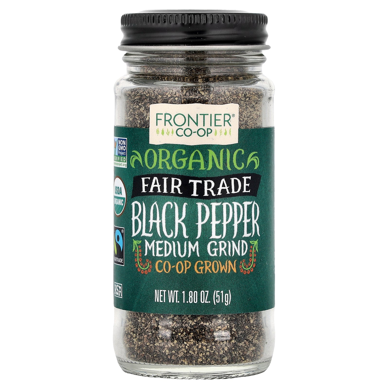 Frontier Co-op, Organic Black Pepper, Medium Grind, 1.8 oz (51 g)