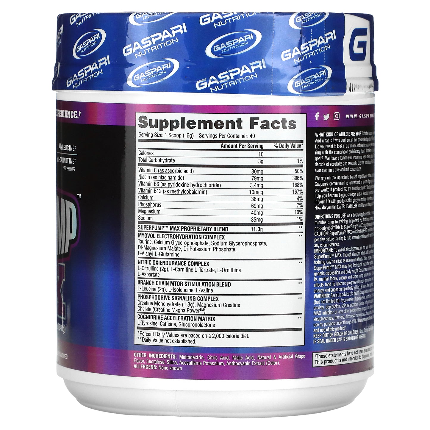 Gaspari Nutrition, SuperPump Max, Grape Cooler, 1.41 lbs (640 g)