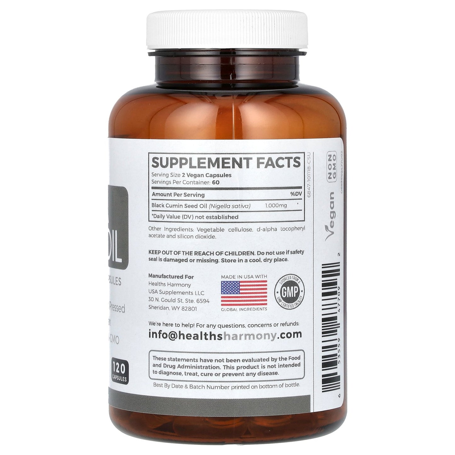 Healths Harmony, Black Seed Oil, 120 Capsules (500 mg per Capsule)