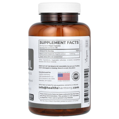 Healths Harmony, Black Seed Oil, 120 Capsules (500 mg per Capsule)