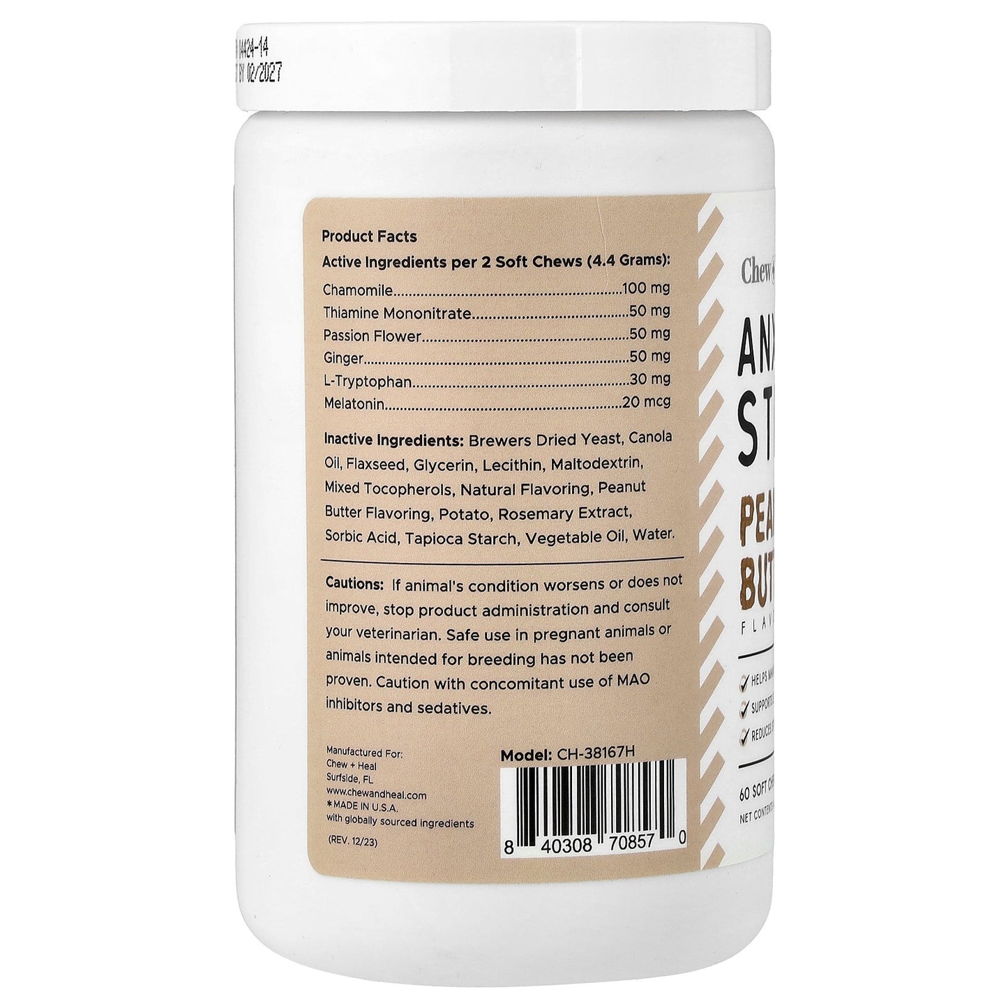 Chew + Heal, Anxiety + Stress, For Dogs, Peanut Butter, 60 Soft Chews, 4.6 oz (132 g)