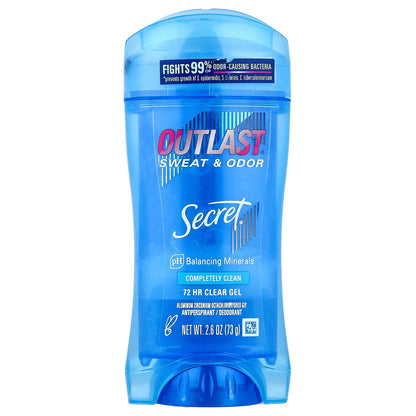 Secret, Outlast®, Sweat & Odor, 72 HR Clear Gel Deodorant, Completely Clean, 2.6 oz (73 g)