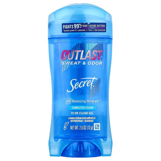 Secret, Outlast®, Sweat & Odor, 72 HR Clear Gel Deodorant, Completely Clean, 2.6 oz (73 g)