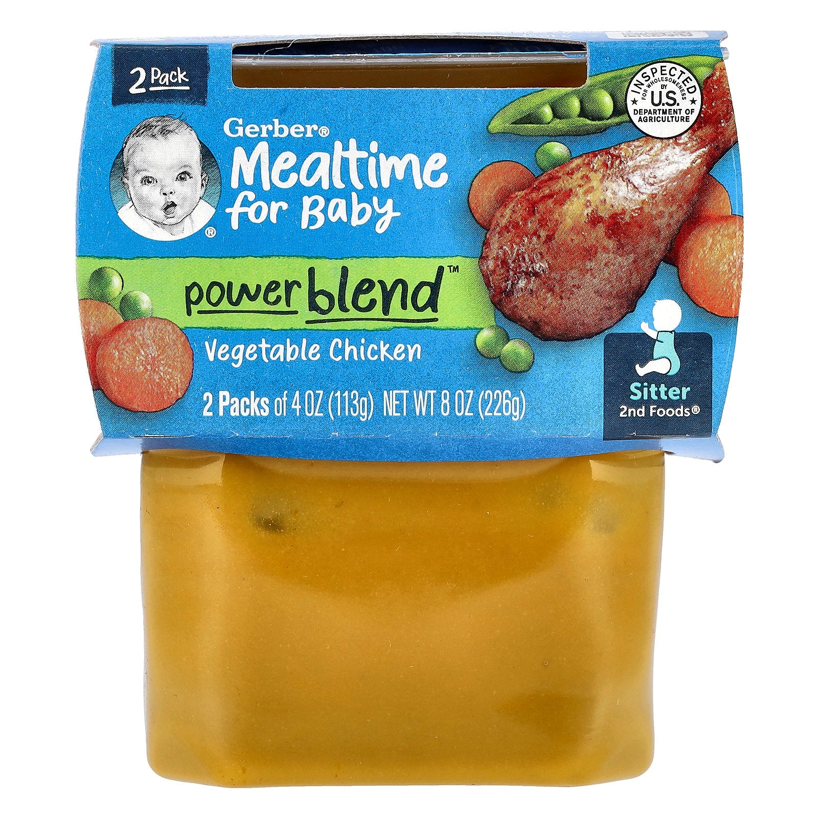Gerber, Mealtime for Baby, Power Blend™, 2nd Foods®, Vegetable Chicken, 2 Pack, 4 oz (113 g) Each