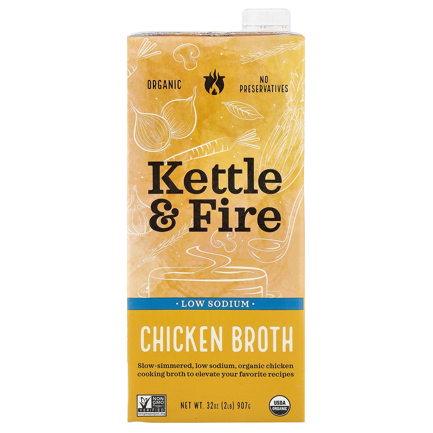 Kettle & Fire, Chicken Broth, Low Sodium, 32 oz  (907 g)