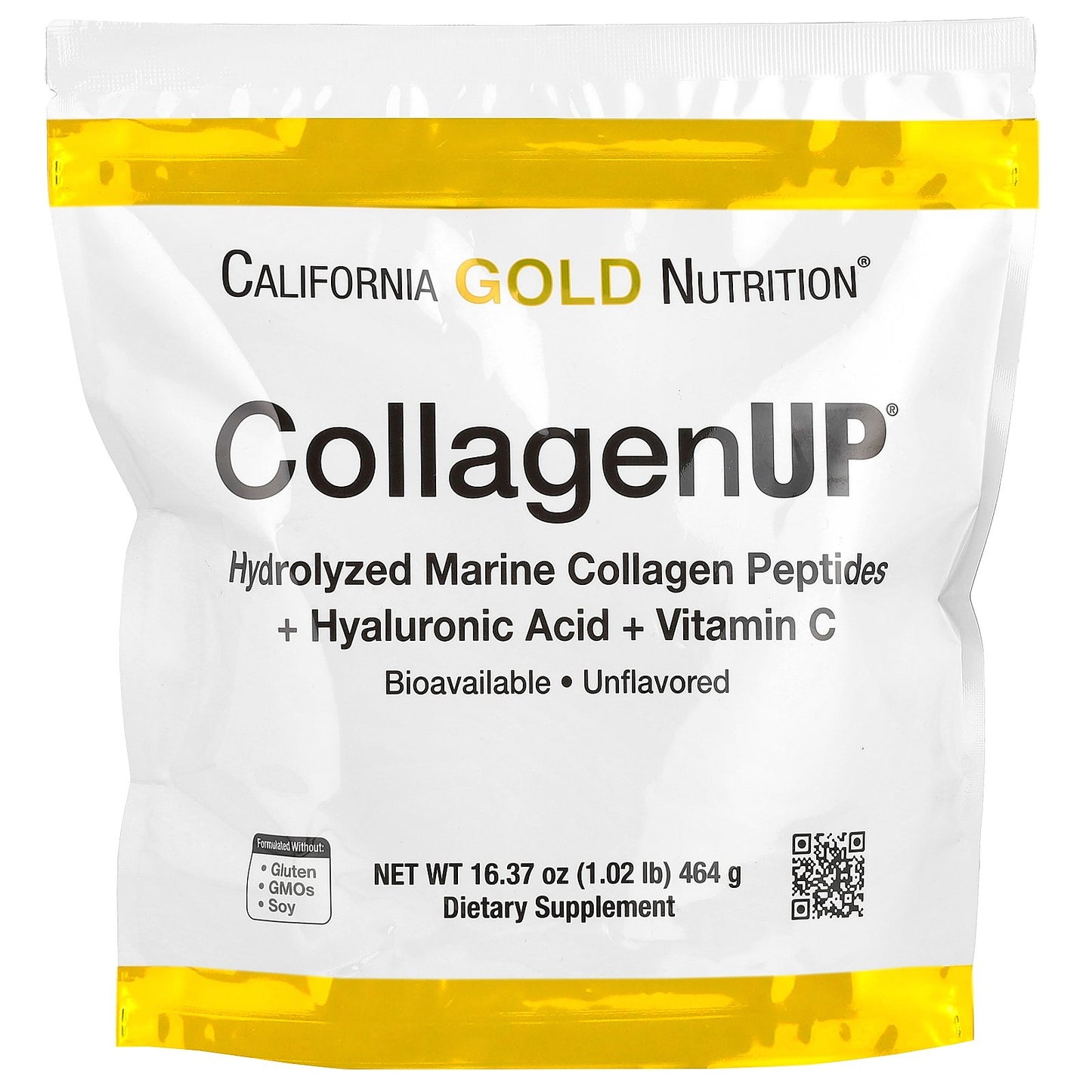 California Gold Nutrition, CollagenUP®, Hydrolyzed Marine Collagen Peptides with Hyaluronic Acid and Vitamin C, Unflavored, 1.02 lb (464 g)