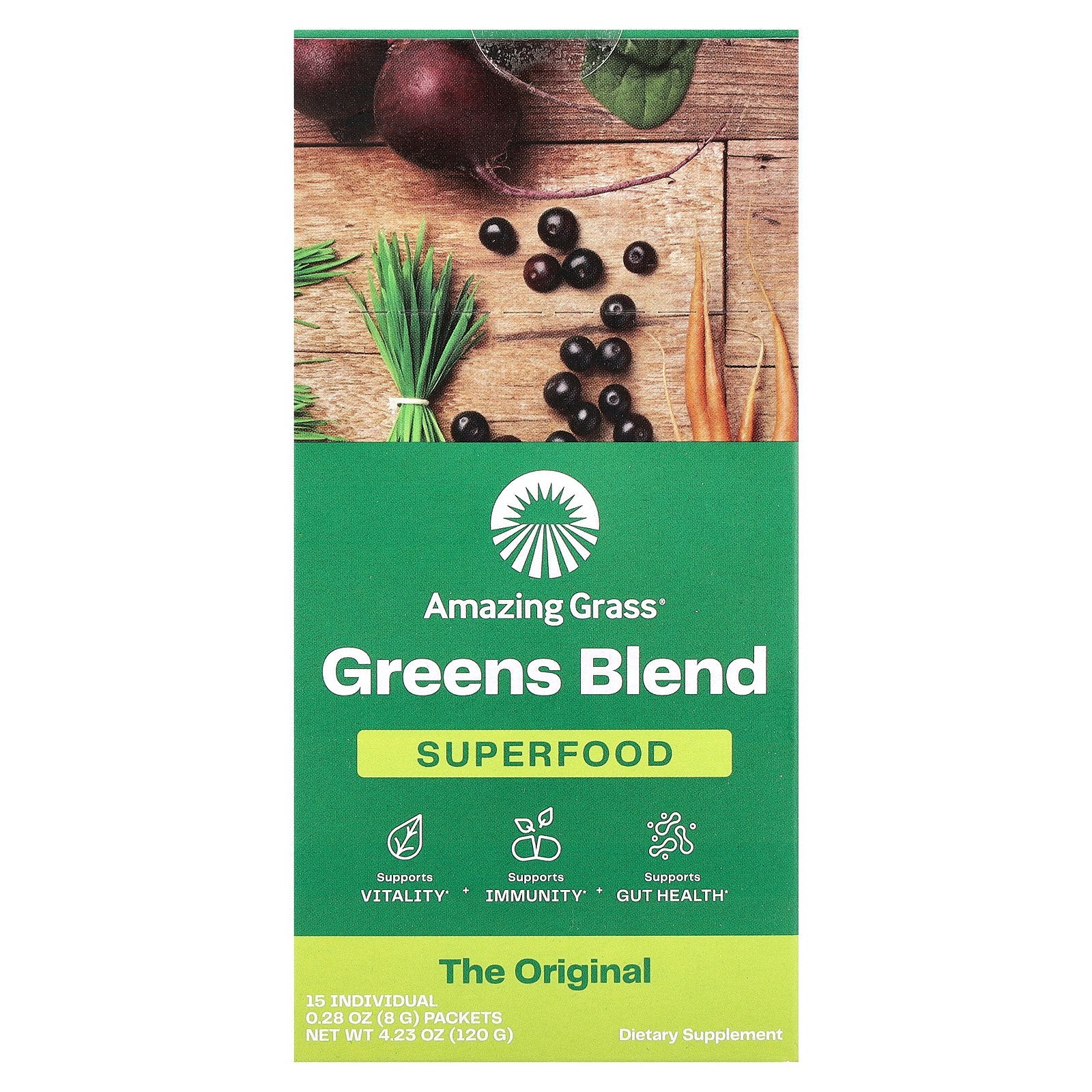 Amazing Grass, Greens Blend Superfood, 15 Individual Packets, 0.28 oz (8 g) Each