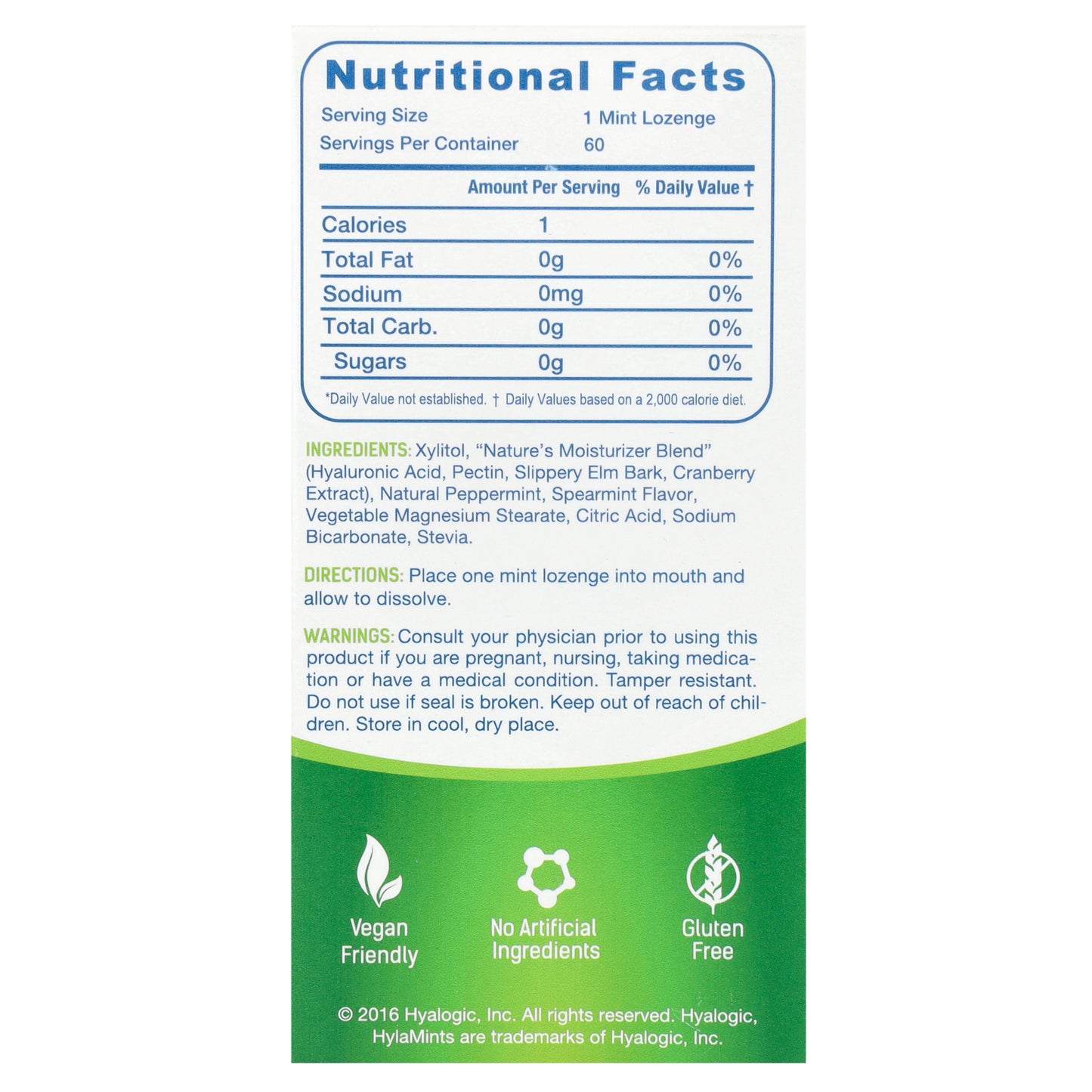 Hyalogic, HylaMints, Hyaluronic Acid + Xylitol + Slippery Elm + Cranberry, Mint, 60 Lozenges