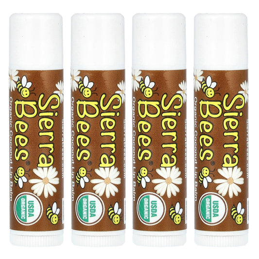 Sierra Bees, Organic Lip Balms, Coconut, 4 Pack, 0.15 oz (4.25 g) Each