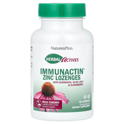 NaturesPlus, Herbal Actives, ImmunActin®, Zinc Lozenges, Wild Cherry, 60 Lozenges